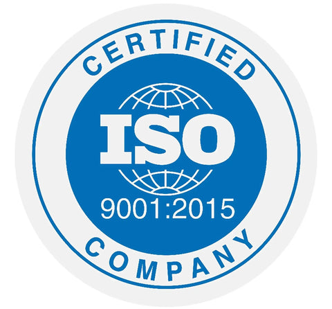 ISO 9001:2015 Certified Company logo in blue and white
