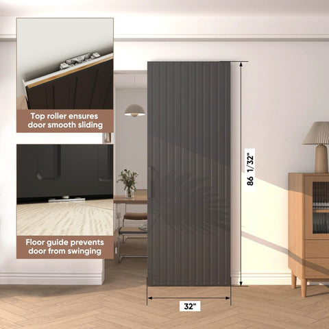 Front view of Concealed Sliding Barn Door With Slick Soft Close Hardware Kit Black Hidden Door For Interior Use 32x86 Inches