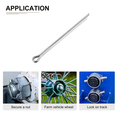 Heavy Duty 3mm by 50mm Cotter Pins 60 Pack for Machinery, 304 Stainless Steel Hairpin Fasteners Silver, shown in use.