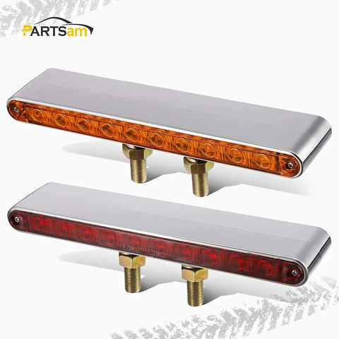 Dual Function LED Trailer Light Bar Pair 9 1 4 Inch Long Red And Amber Double Face Marker And Turn Signal Lights Chrome Plastic Mounts Prewired With Double Metal Stud Mounts For Trucks