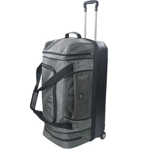 30 Inch Rolling Duffel Bag From Ful With Split Level Storage And Hard Shell Base, grey color with retractable handle and wheels