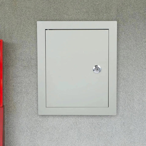Weatherproof Outdoor Electrical Junction Box With Beefy Rugged Iron Enclosure And Mounting Plate on gray wall