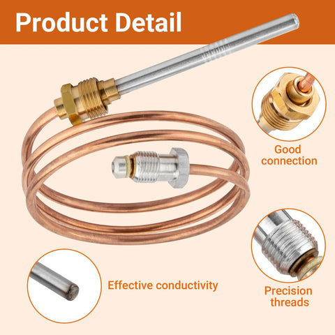 Thermocouple replacement set with copper tubing and brass adapters, 24-inch length, 2-pack for 30 mV pilot burners.