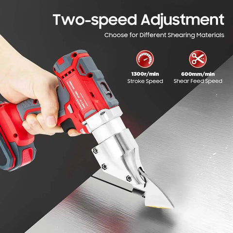 36V Corded Metal Shears With Variable Speed And Swivel Head For Sheet Metal Cutting in use, showcasing two-speed adjustment