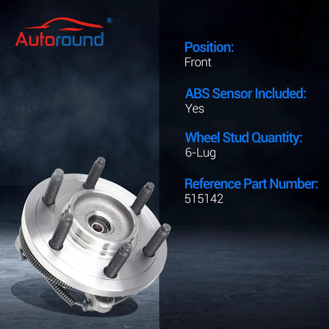 2 Pack Front Wheel Bearing And Hub Assembly For 2011 To 2014 Ford F 150 4WD 6 Lug With ABS, front view with specifications