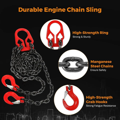 BEAMNOVA lifting chain with red adjuster hooks, 5/16 in x 10 ft, 7000 lb capacity, two-leg sling