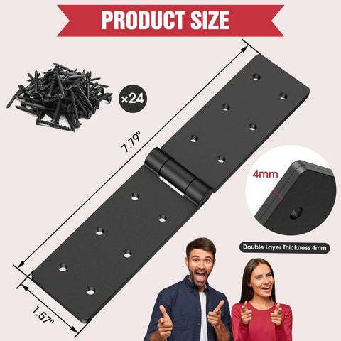 Heavy Duty Gate Hinges 270 Degree Adjustable Fold Flat For Wooden Fence Barn Door Shed Exterior Gates Pair Black with screws