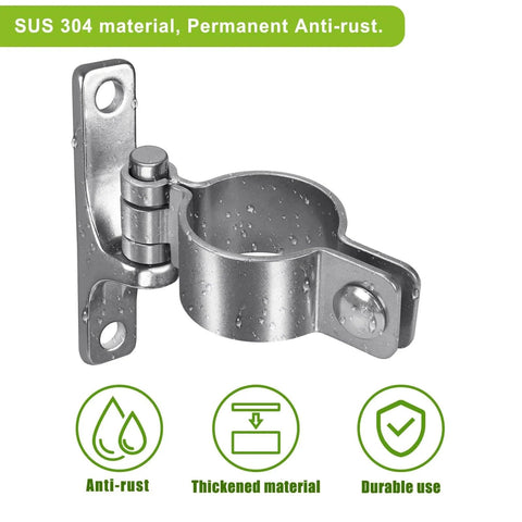 304 Stainless Steel Gate Hinges Two Pack Heavy Duty One And Three Eighths Inch Pipe Hinge With Five Eighths Inch Pin Wall Mount