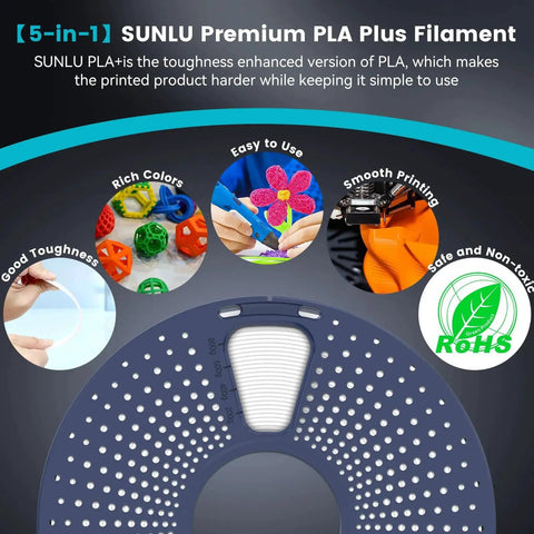 PLA Plus Filament 1.75mm Black 1kg Spool for Stronger Prints and Layer Adhesion with product features highlighted