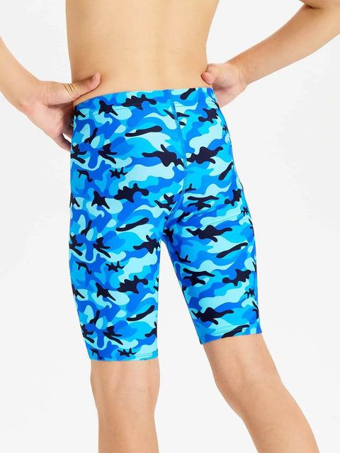 Youth Boys Swim Jammers For Competitive Team, Quick Dry Athletic Swim Shorts With UPF 50+, Wave Pattern, Size Small