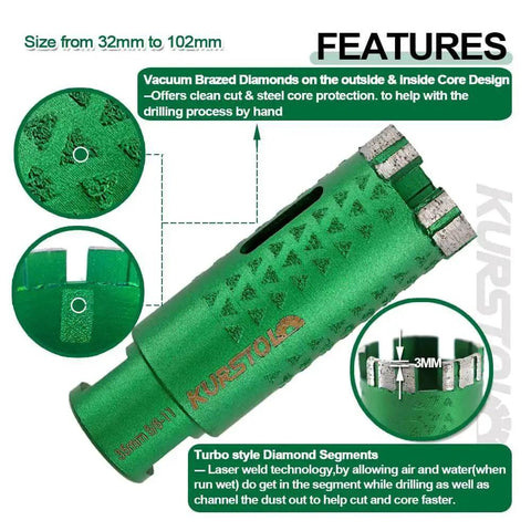 Diamond Core Drill Bit 1 3 8 Inch With 58 11 Thread For Granite Marble Concrete Quartz Countertops Dry Or Wet Drilling