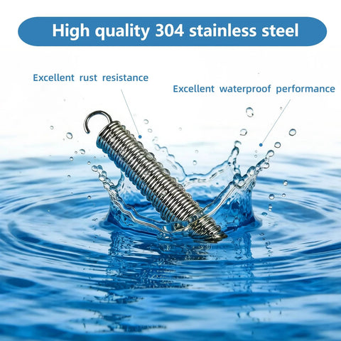 Extension spring, 0.047x0.4x2 in, 304 stainless steel with hook ends, water splash background
