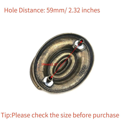 Back view of 4 Pcs Antique Brass Bail Drawer Pulls Oval Drop Swing Handles with 2.32 inch hole distance.