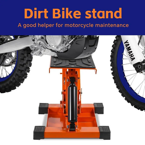 Beefy Heavy Duty Hydraulic Dirt Bike Lift Stand With Tool Trays 1000 Lbs Capacity Jack Stand for Dirt Bikes and Motorcycles in use