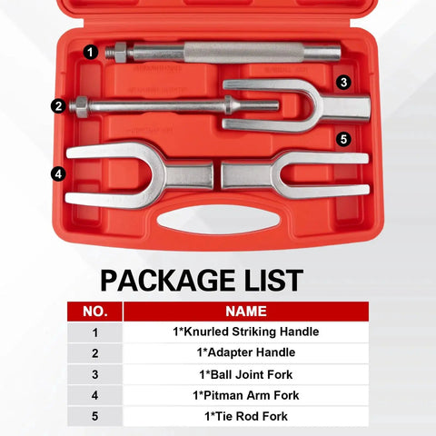 Heavy Duty Ball Joint Separator With Three Fork Sizes For Pitman Arm And Tie Rod Removal in red carrying case