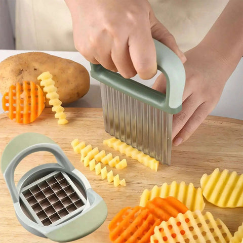 Wave Slicer Dicer 2 Pack Crinkle Cutter And Potato Cutter With Stainless Steel Blades Handheld Veggie Chopper for crinkle cuts