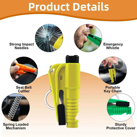 16 Piece Car Window Breaker Key Chain Set 3 In 1 Glass Breaker Seat Belt Cutter And Survival Whistle Portable Emergency Escape Tool