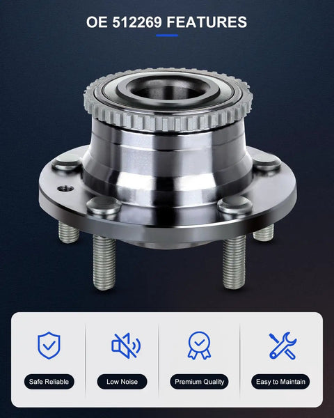 Wheel Bearing Hub Assembly With ABS Sensor Rear 5 Lug Direct Fit Replacement 512269 X2 Easy Install for Mazda Dodge rear view