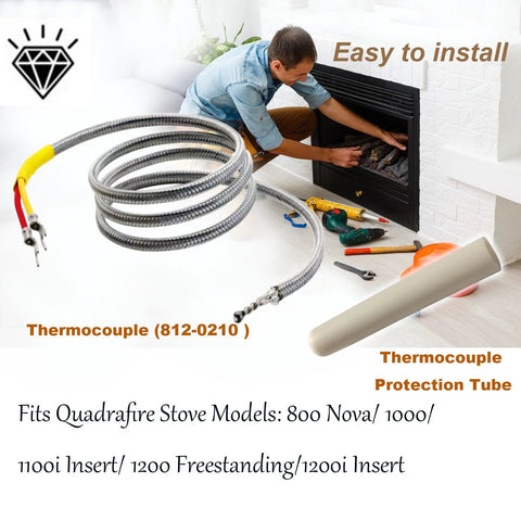 Quadra-Fire thermocouple bundle with braided steel sheath and protection tube for 800/1000/1100i/1200/1200i pellet stoves