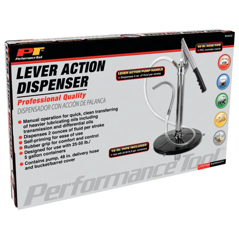 Packaging of Lever Action Bucket Pump For 5 Gallon Pails With Efficient Fluid Dispenser showing pump and accessories