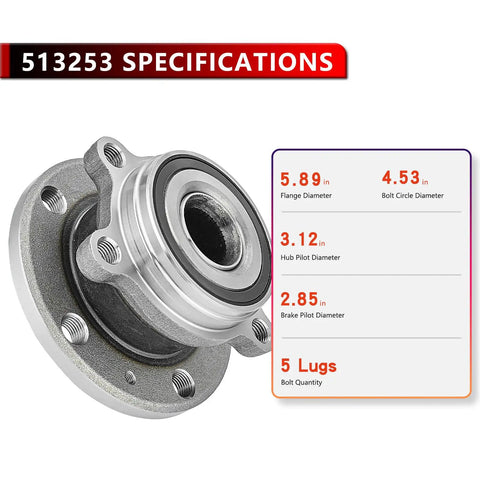 Front Wheel Bearing Hub Direct Replacement For Audi TT Quattro 08-12 with specifications for flange, hub, and bolt dimensions.