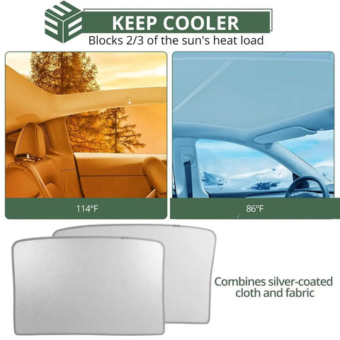 Model Y Sunshade Roof Cover For Tesla 2020 To 2025 Heat And UV Protection installed view showing temperature difference