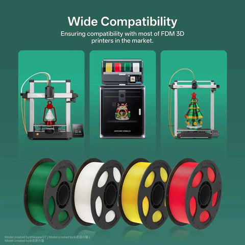 Silk PLA 4KG Bundle for 3D Printing with 1.75mm Filament, Ultra Smooth Luster in Green White Gold Red spools and printers