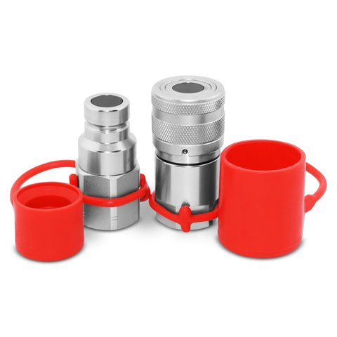 Summit Hydraulics flat-face quick-connect couplers, 3/4 in body x 3/4 in NPT, red dust caps (2-pack)