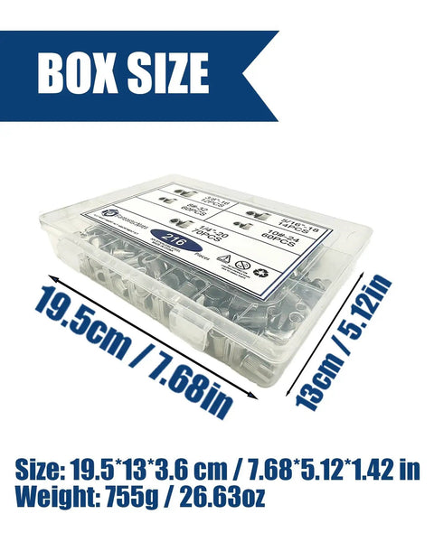 Pro Grade Rivet Nut Kit 216 Pc Stainless Steel Flat Head Riv Nut Assortment Box Dimensions 19.5cm x 13cm x 3.6cm