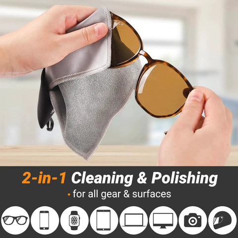 Using Two Sided Glasses Cleaning Polishing Cloths With Pouch Keychain 4 Pack 6 Inch on sunglasses