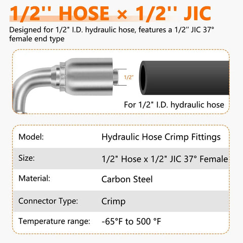 Fourteen Piece Hydraulic Fittings Kit For Half Inch Hose To Half Inch JIC Thirty Seven Degree Female Swivel Elbow Single Wire Braid