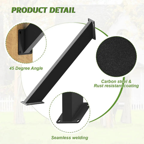 Four Pack Heavy Duty 45 Degree Angle Brackets For 4x4 Post Support Actual 3.15 Inch Square Size showing brackets details