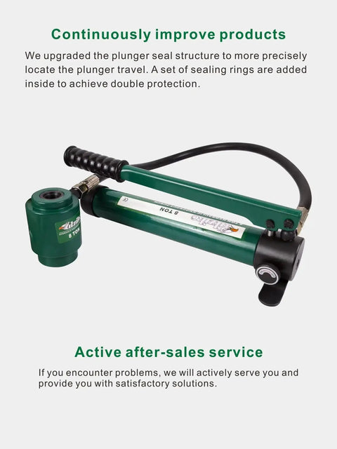Hydraulic Knockout Punch Set With Separable Pump for Electrical Conduit Hole Cutter highlighting plunger seal and double protection feature