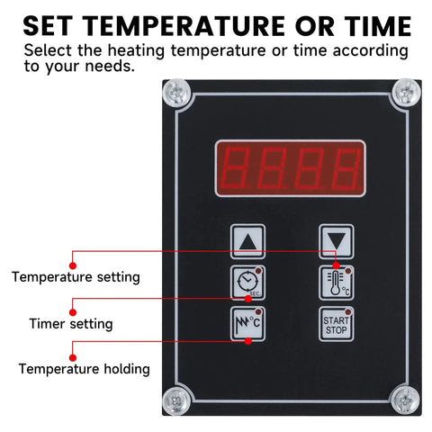 Control panel of Turbocharged 2000W Bearing Induction Heater For Quick Bearing Preheating, featuring adjustable temperature and timer settings.