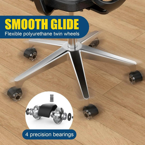 Heavy Duty Silent Office Chair Wheels Casters For Hardwood Floors And Carpet With Standard Stem Size Seven Sixteenths By Seven Eighths Inches Eleven By Twenty Two Millimeters Rubber Caster Wheels Glide Like Butter And Protect Flooring Set Of Five Black on chair base