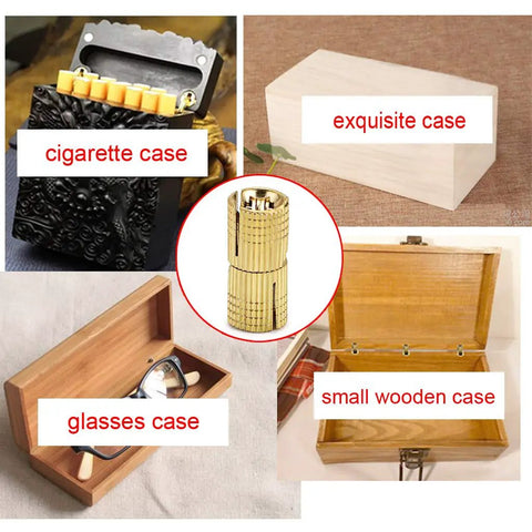 Hidden Brass Barrel Hinges 10mm 4 Pack Concealed Box Hinges For DIYers Jewelry Box And Hand Craft Invisible Cabinet Hinges With 180 Degree Opening Angle Durable Brass Construction For Craft Lovers showcased with various box types including cigarette, exquisite, glasses, and small wooden cases.
