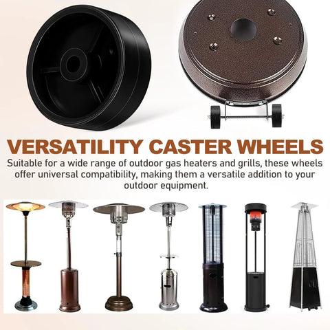 4-pack universal black plastic caster wheels for gas patio heaters, replacement mobility wheels