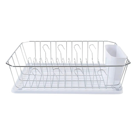 3 Piece Dish Rack Set With Cutlery Basket And Drainboard Tray Self Draining Open Wire Countertop Drying Rack In Chrome White
