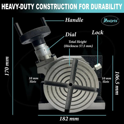 Front view of 4 Slot T Base Rotary Table For Milling Machines With 4 Inch Diameter 100 Mm showing construction and component details.