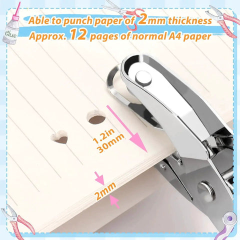Two Pack Handheld Paper Punch Kit With One Quarter Inch Heart And Round Punches for Scrapbooking, punching paper with heart shape