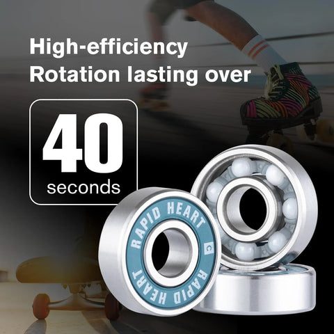 Two Rapid Heart 608 2RS precision ceramic bearings with blue shields, for skateboards and inline skates.