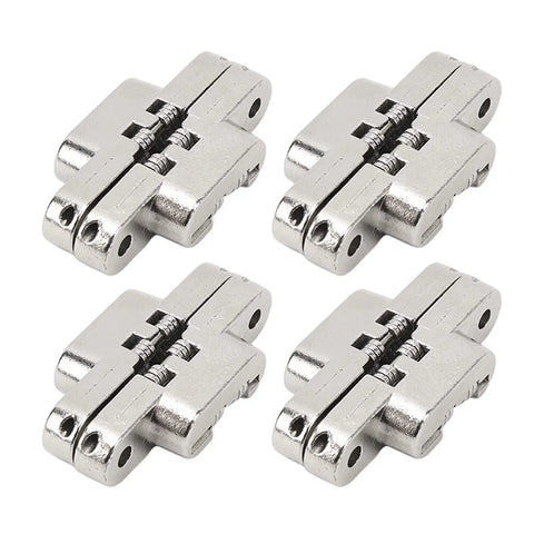 4-pack Mini Cross Hidden Hinge Zinc Alloy 180 Degree Swing Invisible Door Hinge for jewelry boxes, cabinets, and folding doors.