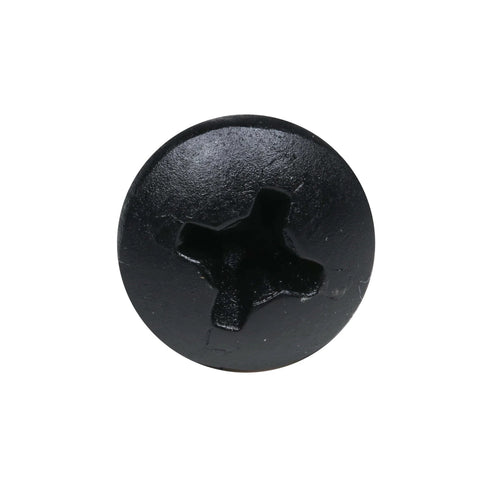 Top view of a Bulk Pack Size Eight One Half Inch Coarse Thread Phillips Pan Head Black Phosphate Coated Wood Screw for Particle Board MDF Plastics