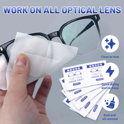 Premoistened Lens Wipes For Glasses And Screens Streak Free Safe For Coatings cleaning glasses with features highlighted