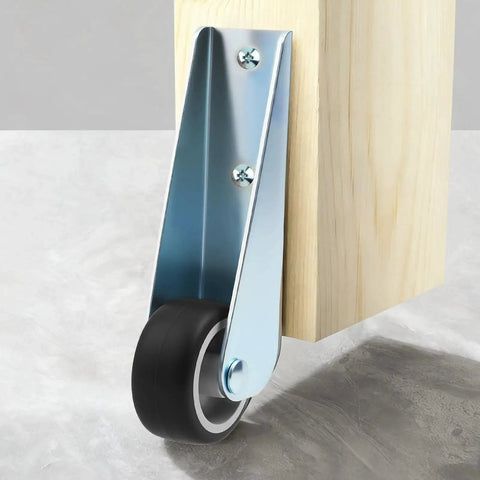 Close-up of metal bracket holding rubber caster wheel, part of the 2 Pack Gate Caster Wheels Replacement With Rubber Rolling Swivel Casters.