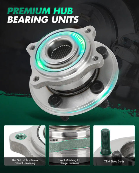 Rear Wheel Bearing Hub Assembly 512555 For Chrysler 300 2015 2021 Dodge Challenger 2015 2021 And Dodge Charger 2015 2021 Non ABS 5 Lug Replacement OE Quality Built To Last And Keep Your Ride Smooth, showing premium hub with chamfered nut, flange thickness, and OEM studs.