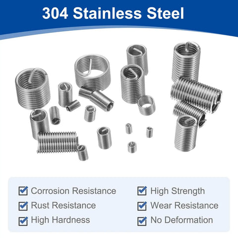 No-Fuss Wire Thread Inserts Kit 1/4-20 UNC Helical Coiled Type 304 Stainless Steel Thread Repair Sleeves assortment