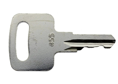Ignition Keys 455 for scissor and boom lifts Genie Skyjack Terex Snorkel Upright, close-up single key with embossed number.