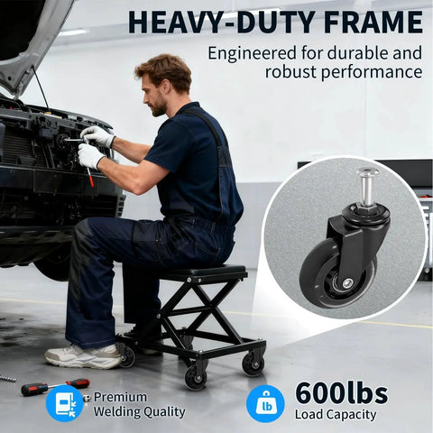 Mechanic on stool using Set Of 6 Heavy-Duty 2.5 Inch Caster Wheels With Rubber Tires, 360 Degree Swivel, for garage seats