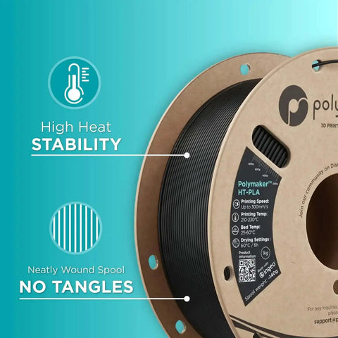 HT PLA Filament 1.75mm Black For 3D Printing spool with high temp stability and no tangles